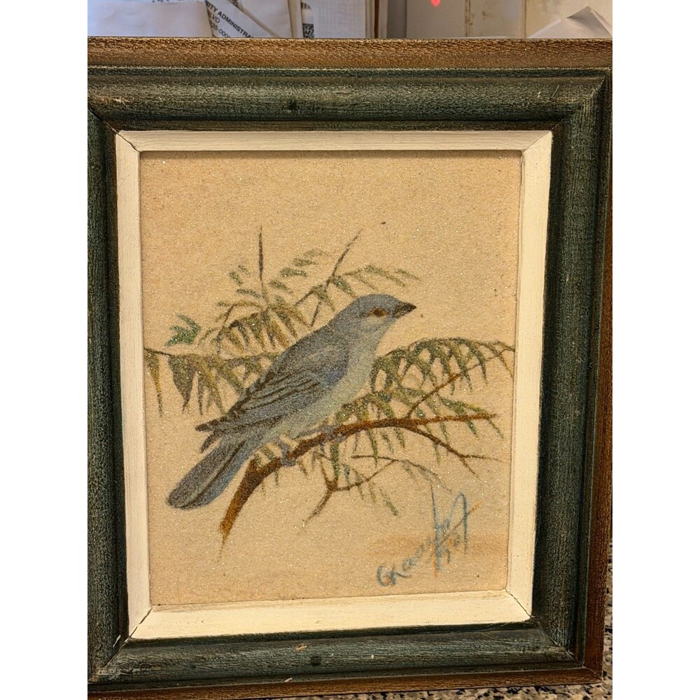 Framed Blue Jay Signed Art Sand